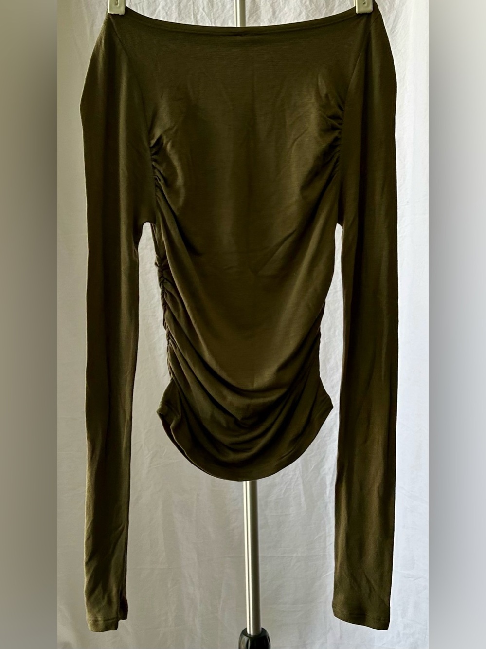 Free People | Olive Green Long Sleeve Ruched Top